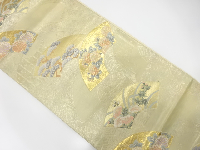 JAPANESE FUKURO OBI / WOVEN PINE & FLORAL PLANTS